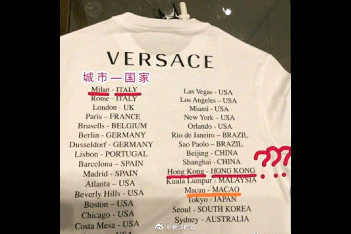 Versace ritira le magliette pro Hong Kong