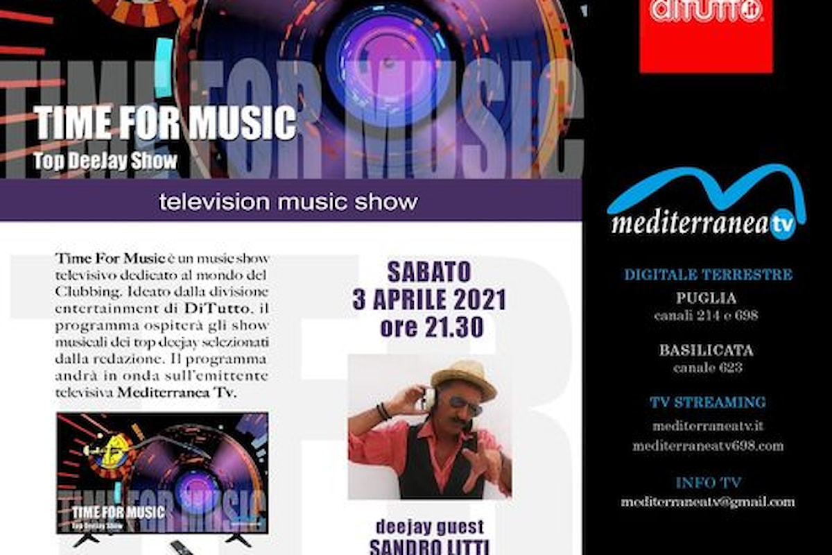 Time for Music by DiTutto: il 3 aprile 2021 c'è Sandro Litti