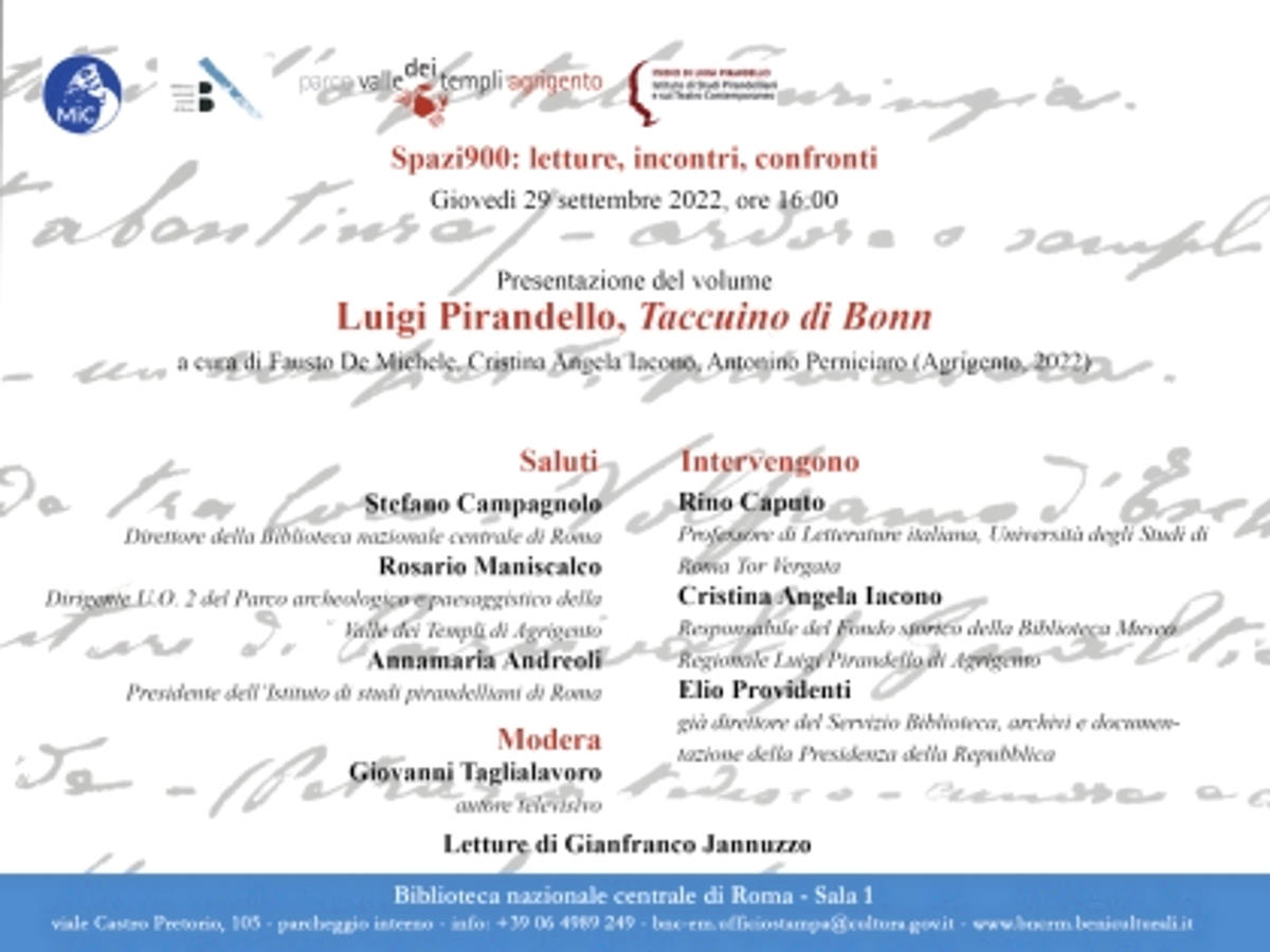 Presentazione del “Taccuino di Bonn” di Luigi Pirandello alla Biblioteca Nazionale Centrale di Roma