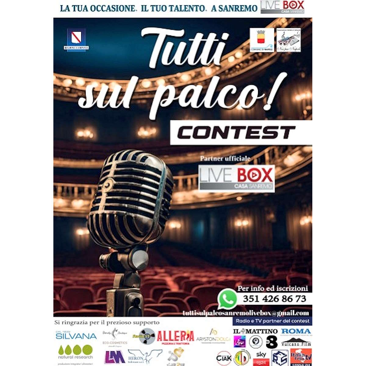 Ai nastri di partenza Il CONTEST intitolato TUTTI SUL PALCO  PARTNER UFFICIALE DI CASA SANREMO LIVE BOX EDIZIONE 2025