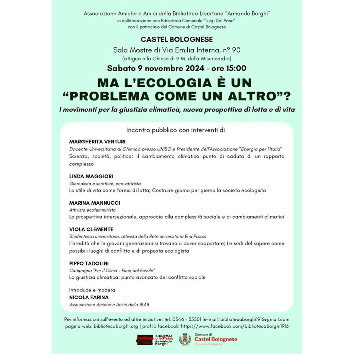 Incontro pubblico sul tema: l’ecologia è un “problema come un altro”? Sabato 9 novembre a Castel Bolognese (Ravenna)