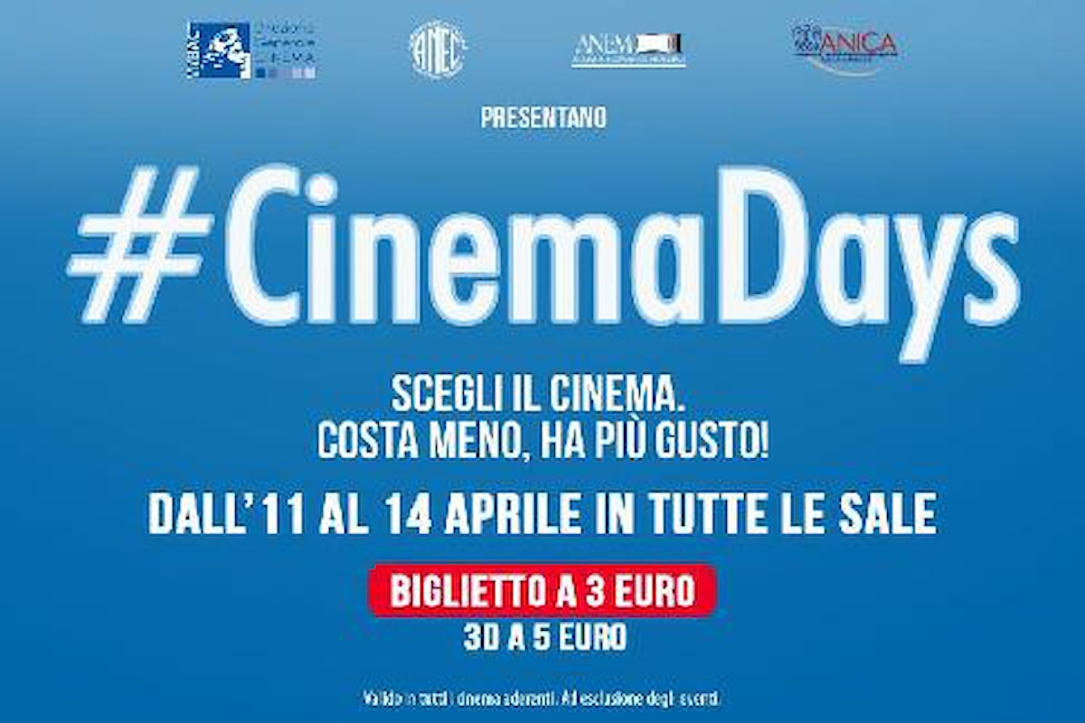 CinemaDays: ad aprile il cinema costa meno